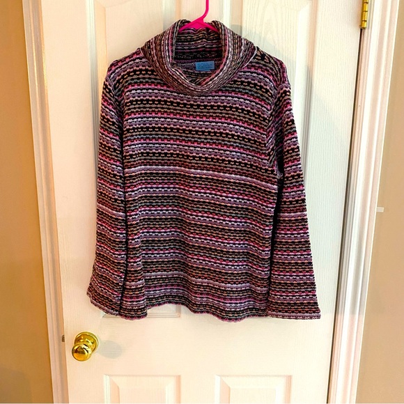 So blue Sigrid Olsen cowel neck 100%cotton multi coloured sweater. - Picture 1 of 7